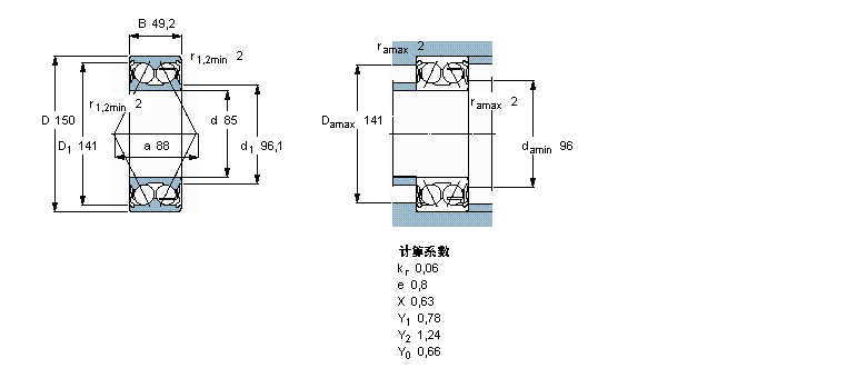SKF 角接觸球軸承, 雙列, 兩面防塵罩5217A-2Z樣本圖片