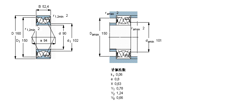 SKF 角接觸球軸承, 雙列, 兩面防塵罩5218A-2Z樣本圖片