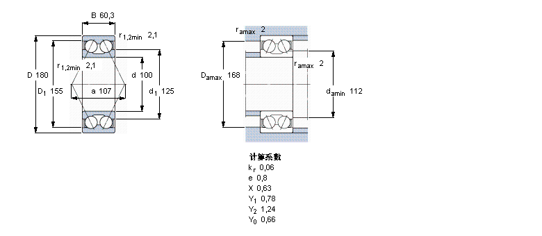 SKF 角接觸球軸承, 雙列, 無密封件3220A樣本圖片