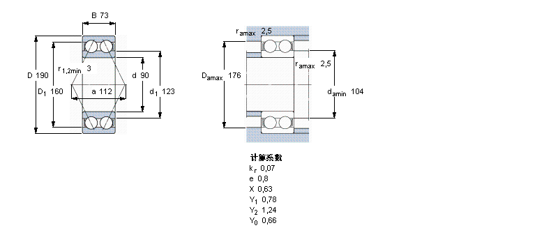 SKF 角接觸球軸承, 雙列, 無密封件5318A樣本圖片