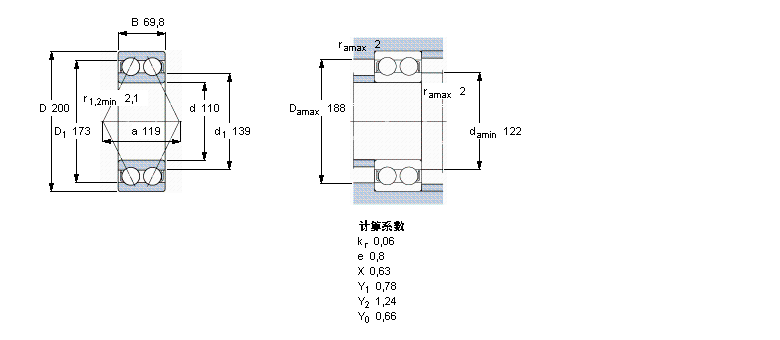 SKF 角接觸球軸承, 雙列, 無密封件5222A樣本圖片