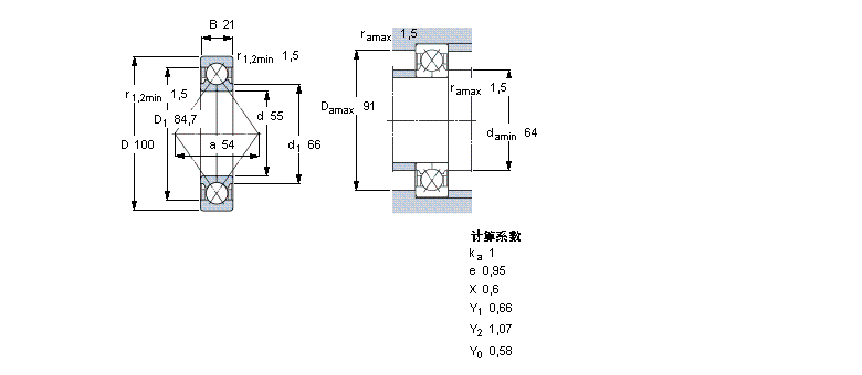 SKF 角接觸球軸承, 四點接觸球軸承QJ211MA樣本圖片