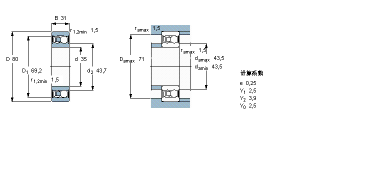 SKF 自調(diào)心球軸承, 圓柱孔和圓錐孔, 圓柱型內(nèi)孔, 兩面密封件2307E-2RS1TN9樣本圖片