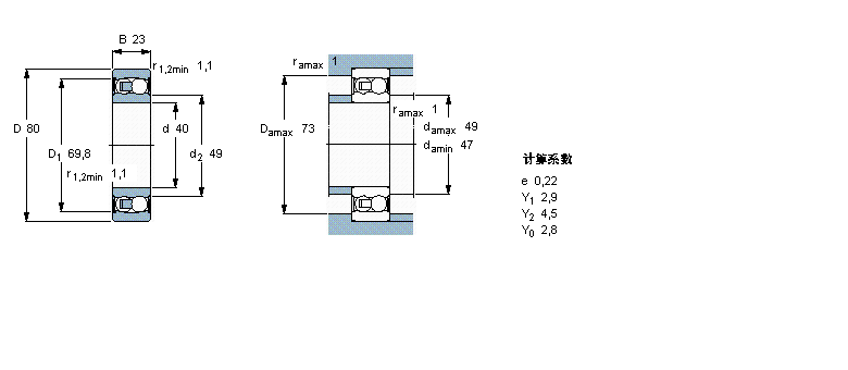 SKF 自調(diào)心球軸承, 圓柱孔和圓錐孔, 圓柱型內(nèi)孔, 兩面密封件2208E-2RS1TN9樣本圖片
