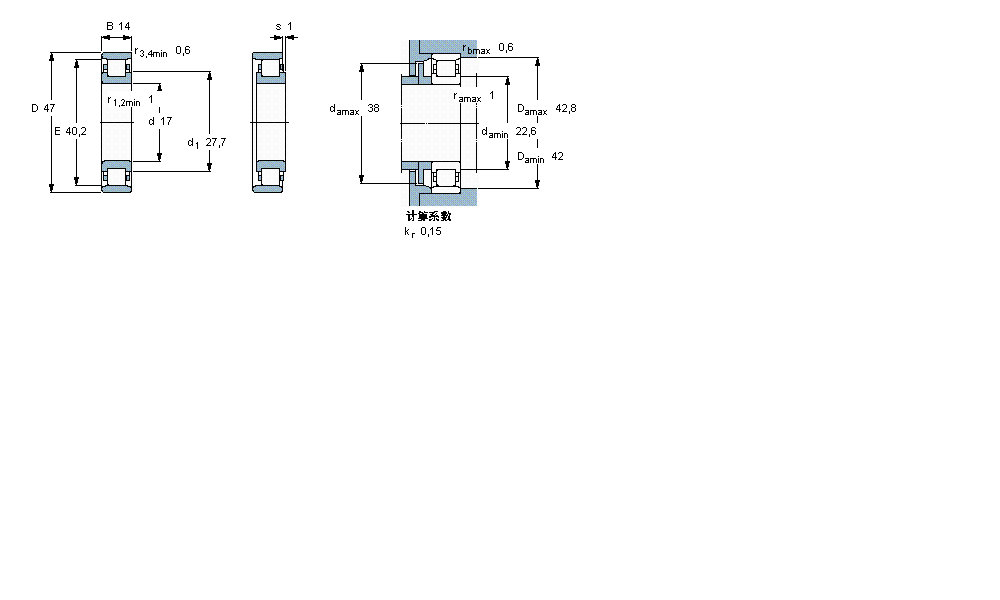 SKF 圓柱滾子軸承, 單列, N 設計N303ECP樣本圖片