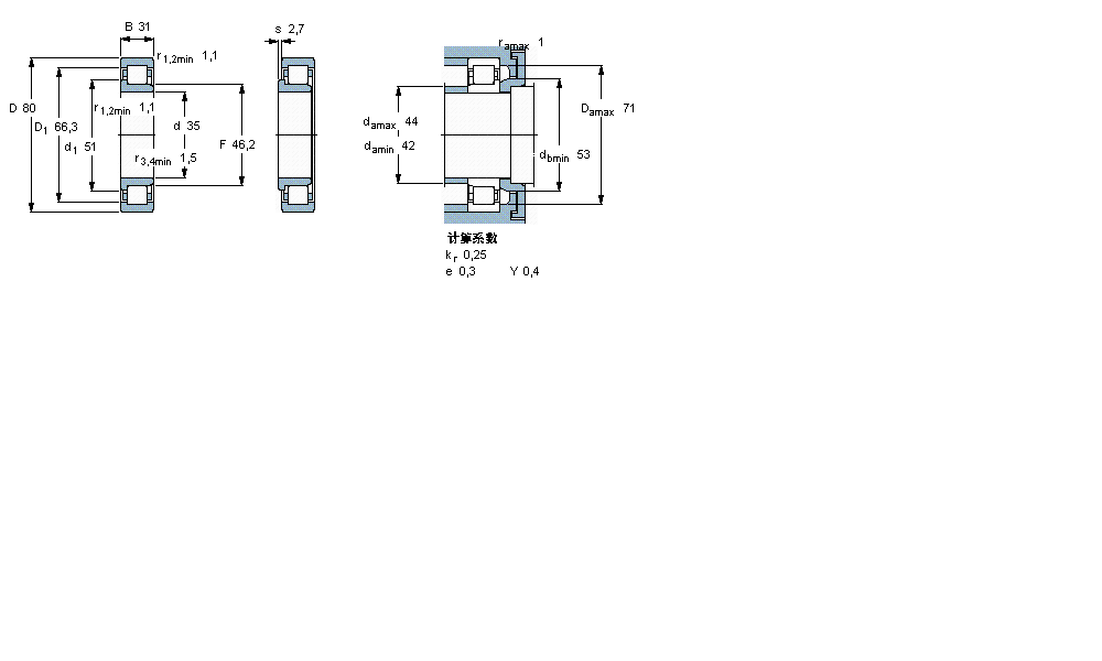 SKF 圓柱滾子軸承, 單列, NJ 設計NJ2307ECP樣本圖片
