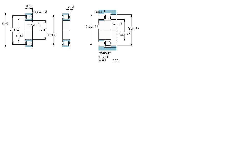 SKF 圓柱滾子軸承, 單列, NF 設計NF208ECP樣本圖片