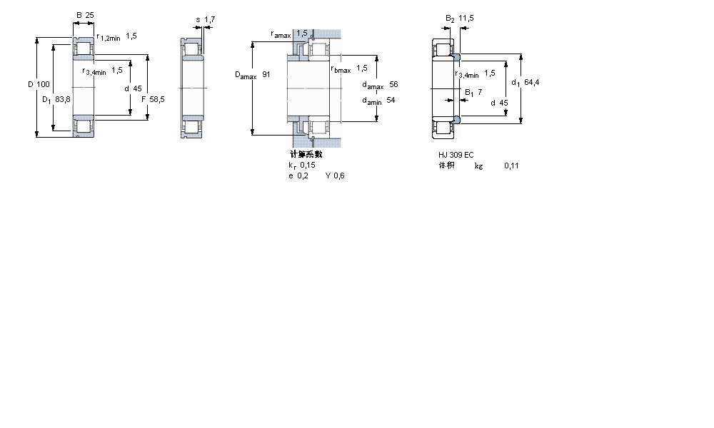 SKF 圓柱滾子軸承, 單列, NU 設(shè)計, 于外圈的帶止動槽NU309ECNP樣本圖片