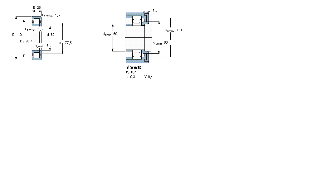 SKF 圓柱滾子軸承, 單列, NUP 設(shè)計(jì)NUP2212ECP樣本圖片