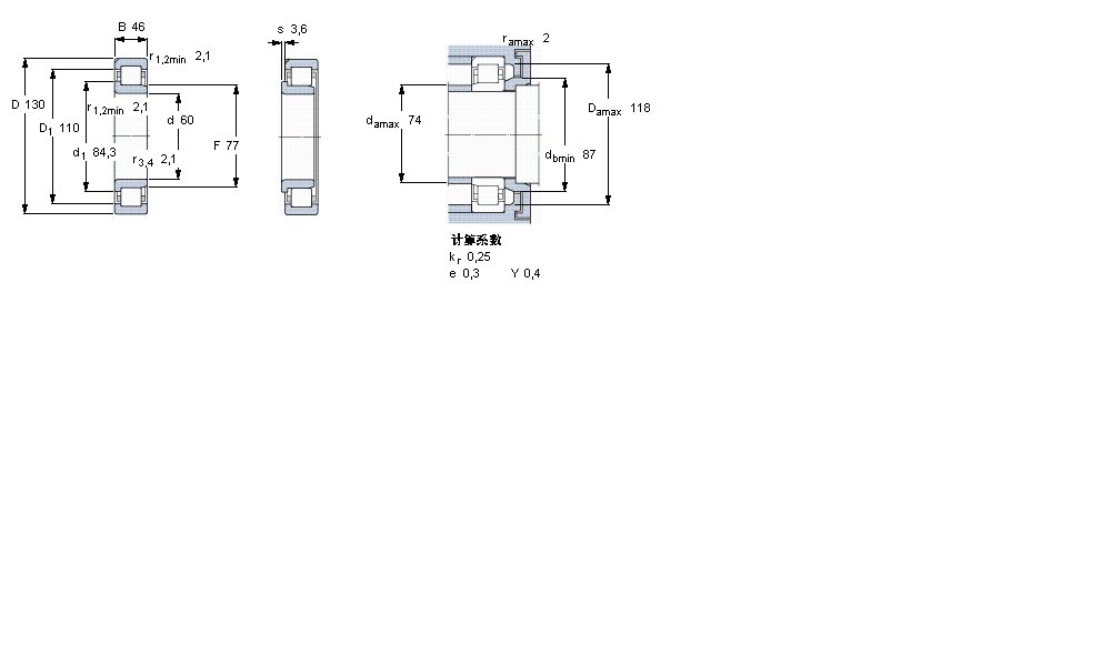 SKF 圓柱滾子軸承, 單列, NJ 設(shè)計, 于外圈的一個帶定位槽NJ2312ECN1ML樣本圖片