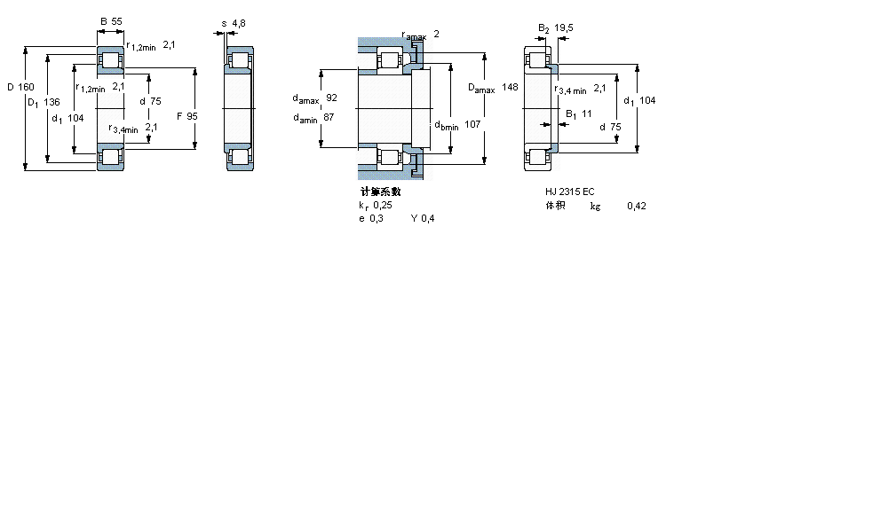 SKF 圓柱滾子軸承, 單列, NJ 設計NJ2315ECP樣本圖片