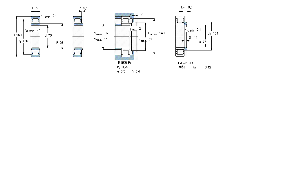 SKF 圓柱滾子軸承, 單列, NU 設計NU2315ECML樣本圖片