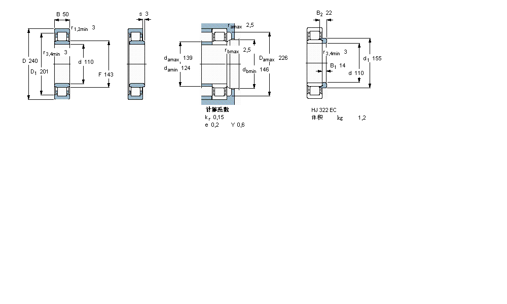 SKF 圓柱滾子軸承, 單列, NU 設(shè)計(jì)NU322ECML樣本圖片