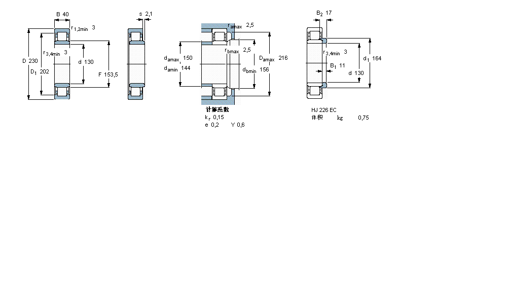SKF 圓柱滾子軸承, 單列, NU 設(shè)計(jì)NU226ECML樣本圖片