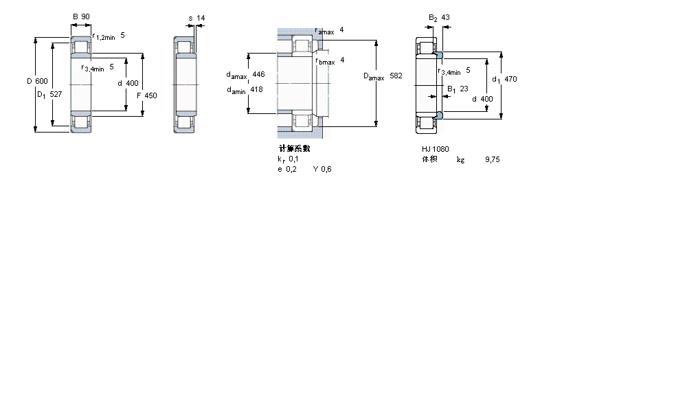 SKF 圓柱滾子軸承, 單列, NU 設計, 于外圈的兩個帶定位槽NU1080N2MA樣本圖片