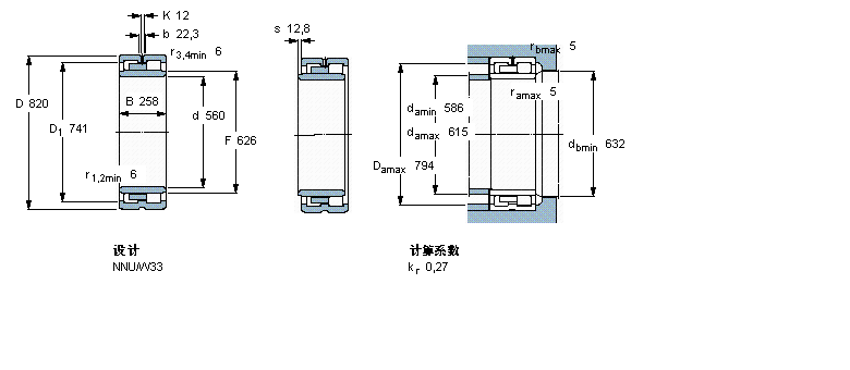 SKF 圓柱滾子軸承, 雙列, NNUNNU40/560M/W33樣本圖片