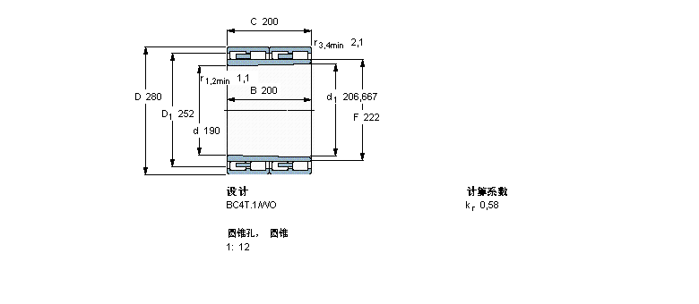 SKF 圓柱滾子軸承, 四列, BC4T.1, 圓錐型內孔313583樣本圖片