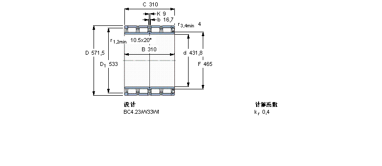 SKF 圓柱滾子軸承, 四列, BC4T.23, 單面密封件BC4-8037/HA1VA907樣本圖片