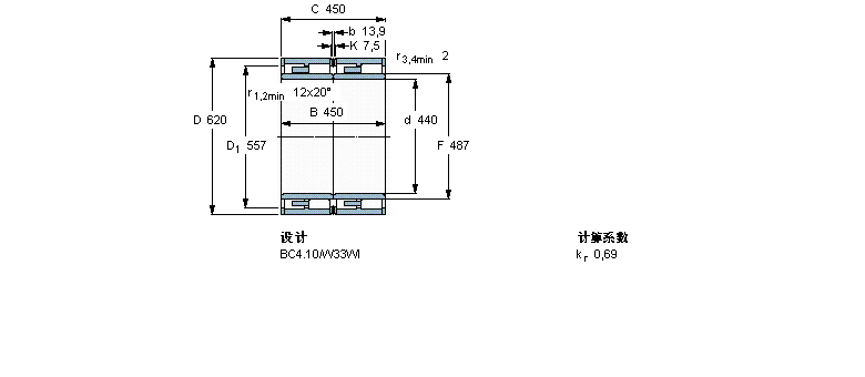 SKF 圓柱滾子軸承, 四列, BC4.8314554B樣本圖片
