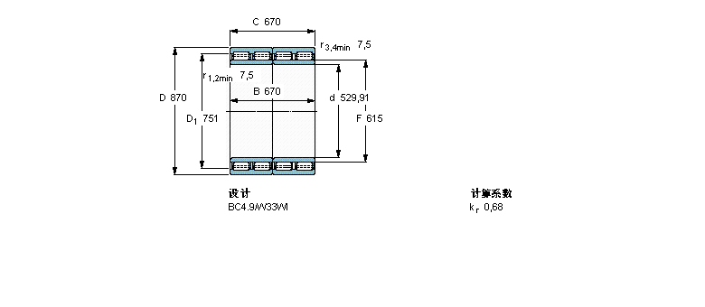 SKF 圓柱滾子軸承, 四列, BC4.9312844/VJ202樣本圖片