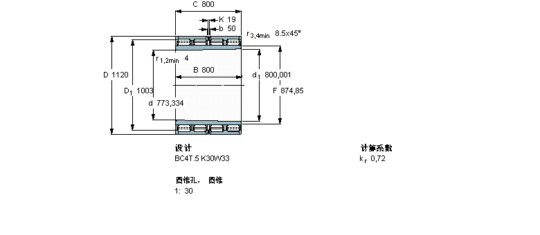 SKF 圓柱滾子軸承, 四列, BC4T.5, 圓錐型內(nèi)孔BC4B319991/HA4樣本圖片