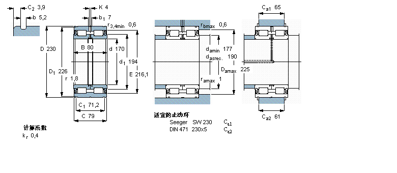 SKF 圓柱滾子軸承, 雙列滿裝滾子, 兩面密封件, 雙方向軸向負荷的擋邊319434DA-2LS樣本圖片