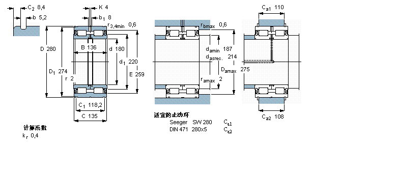 SKF 圓柱滾子軸承, 雙列滿(mǎn)裝滾子, 兩面密封件, 雙方向軸向負(fù)荷的擋邊NNF5036ADA-2LSV樣本圖片