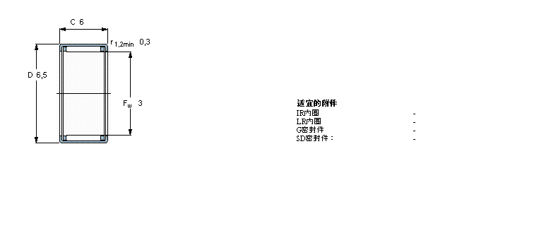 SKF 滾針軸承, 沖壓外圈, 開式尾端, 無(wú)密封件HK0306TN樣本圖片