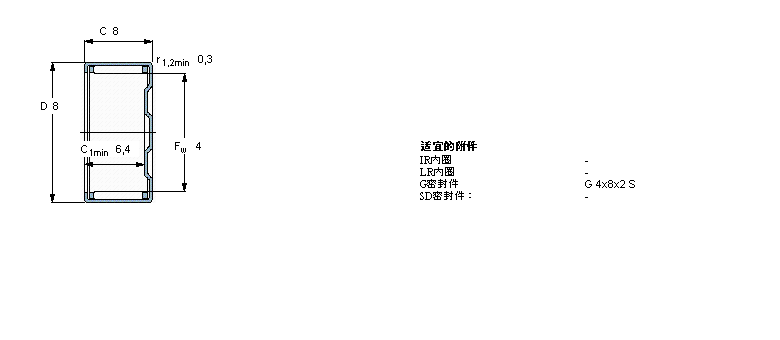 SKF 滾針軸承, 沖壓外圈, 封閉式尾端, 無密封件BK0408樣本圖片