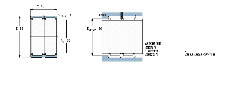 SKF 滾針軸承, 帶法蘭，無內圈, 無密封件RNA6912樣本圖片