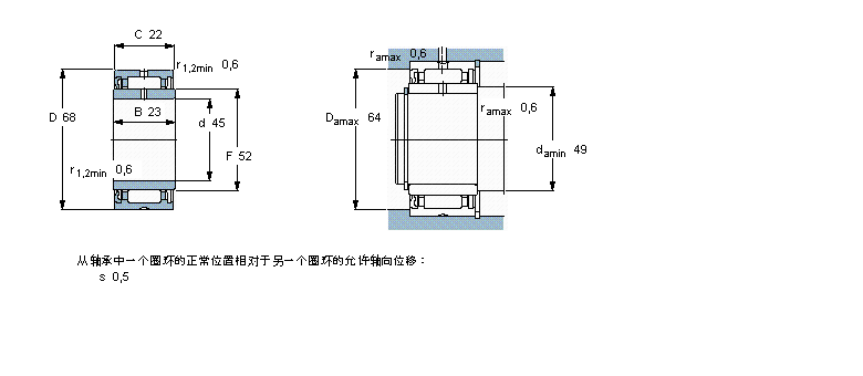 SKF 滾針軸承, 帶法蘭，有內(nèi)圈, 單面密封件NA4909RS樣本圖片