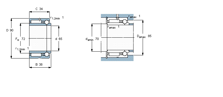 SKF 組合式滾針軸承, 滾針/角接觸球軸承, 軸向負(fù)荷 雙向NKIB5913樣本圖片