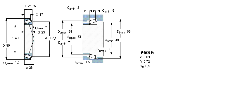 SKF 圓錐滾子軸承, 單列, 公制軸承31308J2/QCL7C樣本圖片
