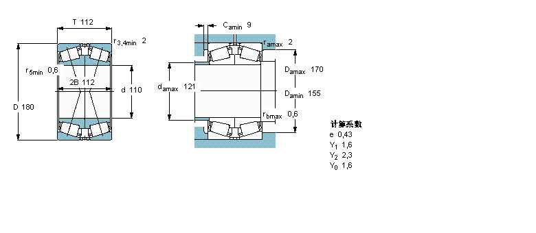 SKF 圓錐滾子軸承, 單列，面對(duì)面配對(duì)33122/DF樣本圖片