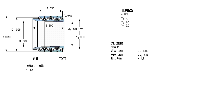 SKF 圓錐滾子軸承, 四列，TQI結(jié)構(gòu), TQITE.1, 圓錐型內(nèi)孔BT4B334099/HA4樣本圖片