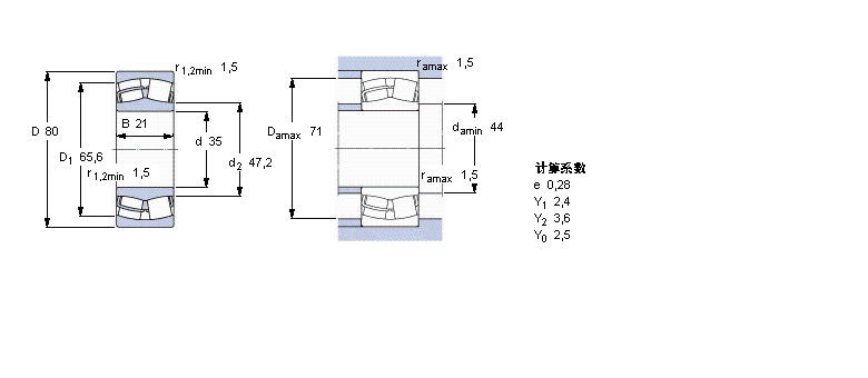 SKF 球面滾子軸承, 圓柱和圓錐孔, 圓柱型內(nèi)孔, 無(wú)密封件21307CC樣本圖片