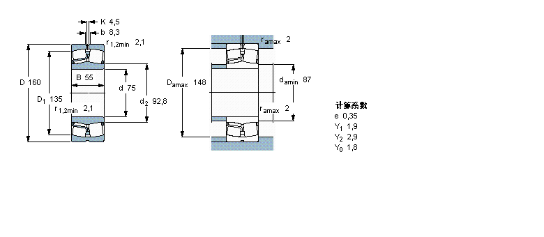 SKF 球面滾子軸承, 圓柱和圓錐孔, 圓柱型內(nèi)孔, 無密封件22315E樣本圖片