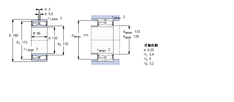 SKF 球面滾子軸承, 圓柱和圓錐孔, 圓柱型內(nèi)孔, 兩面密封件, 氟橡膠23024-2CS2/VT143樣本圖片