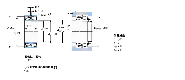 SKF 球面滾子軸承, 圓柱和圓錐孔, 圓錐型內(nèi)孔, 兩面密封件23034-2CS5K/VT143樣本圖片