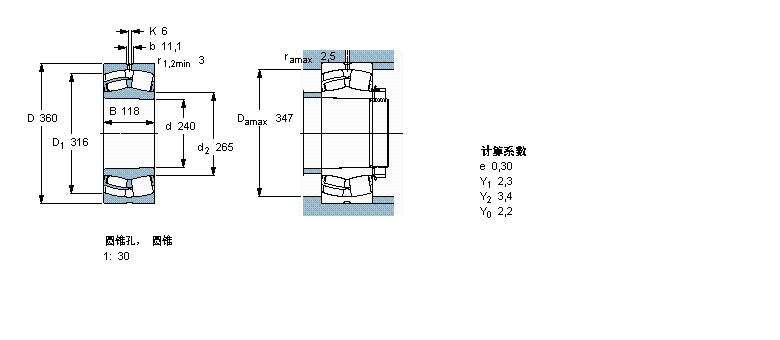 SKF 球面滾子軸承, 圓柱和圓錐孔, 圓錐型內(nèi)孔, 無(wú)密封件24048CCK30/W33樣本圖片