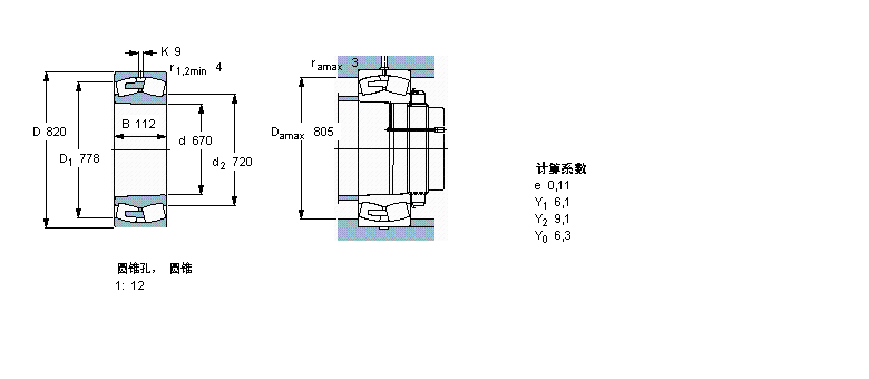 SKF 球面滾子軸承, 圓柱和圓錐孔, 圓錐型內(nèi)孔, 無密封件238/670CAKMA/W20樣本圖片