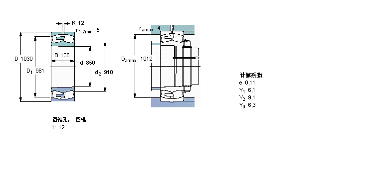 SKF 球面滾子軸承, 圓柱和圓錐孔, 圓錐型內(nèi)孔, 無密封件238/850CAKMA/W20樣本圖片
