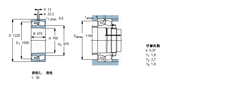 SKF 球面滾子軸承, 圓柱和圓錐孔, 圓錐型內(nèi)孔, 無(wú)密封件241/750ECAK30/W33樣本圖片