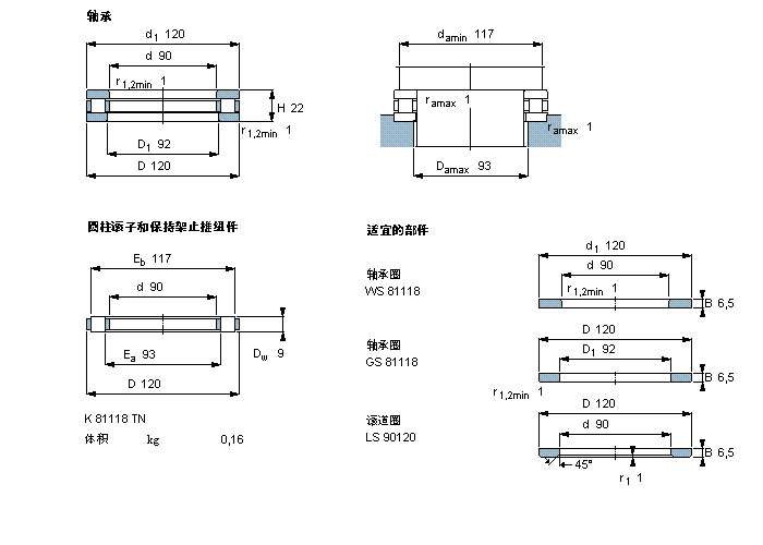 SKF 圓柱滾子推力軸承, 軸承 / 圓柱滾子和保持架止推組件81118TN樣本圖片