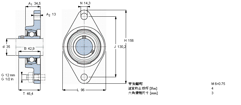 SKF 用于高溫的Y-軸承單元，帶法蘭單元，橢圓軸承座, 公制軸承FYT35TF/VA201樣本圖片