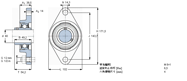 SKF 用于高溫的Y-軸承單元，帶法蘭單元，橢圓軸承座, 公制軸承FYT40TF/VA201樣本圖片