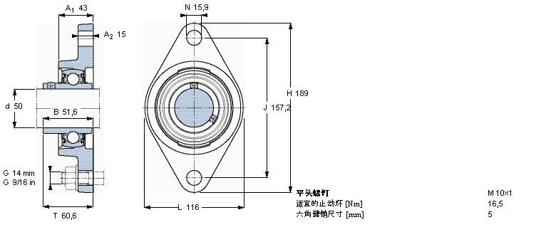 SKF 用于高溫的Y-軸承單元，帶法蘭單元，橢圓軸承座, 公制軸承FYT50TF/VA228樣本圖片