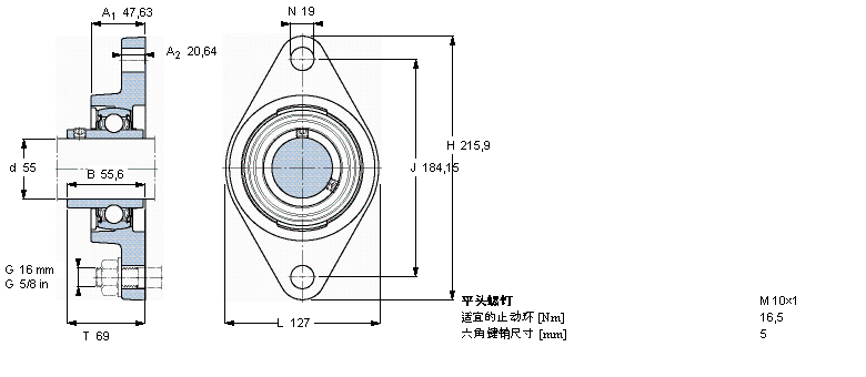 SKF 用于高溫的Y-軸承單元，帶法蘭單元，橢圓軸承座, 公制軸承FYT55TF/VA201樣本圖片
