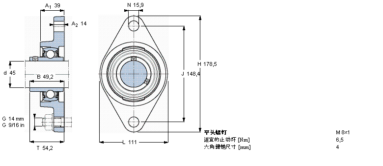 SKF 用于高溫的Y-軸承單元，帶法蘭單元，橢圓軸承座, 公制軸承FYT45TF/VA228樣本圖片