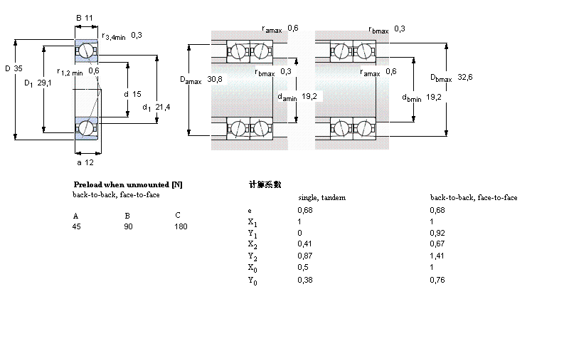 SKF 角接觸球軸承, 精密, ACD, contact angle 25&deg;7202ACD/P4A樣本圖片